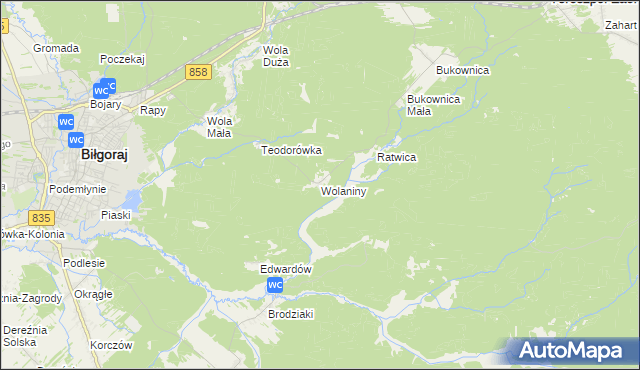 mapa Wolaniny, Wolaniny na mapie Targeo