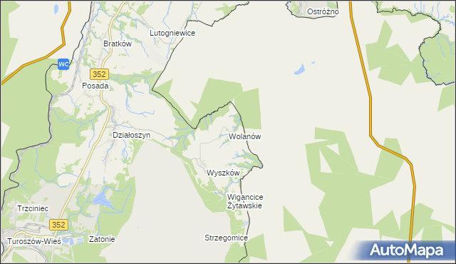 mapa Wolanów gmina Bogatynia, Wolanów gmina Bogatynia na mapie Targeo