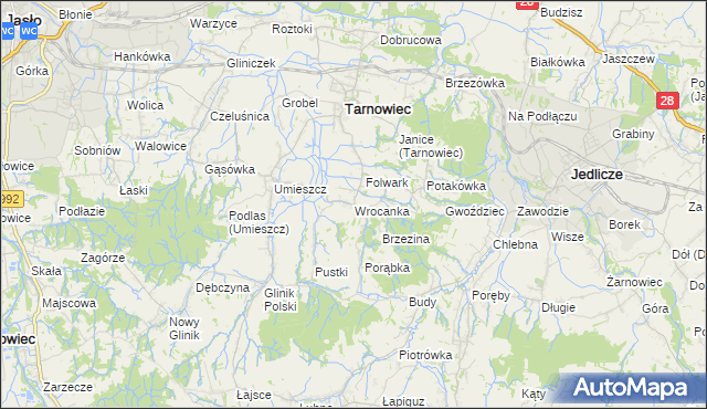 mapa Wrocanka gmina Tarnowiec, Wrocanka gmina Tarnowiec na mapie Targeo