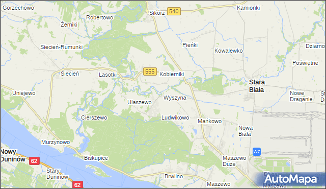 mapa Wyszyna gmina Stara Biała, Wyszyna gmina Stara Biała na mapie Targeo