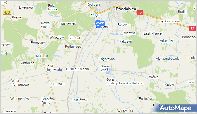 mapa Zagórzyce gmina Poddębice, Zagórzyce gmina Poddębice na mapie Targeo