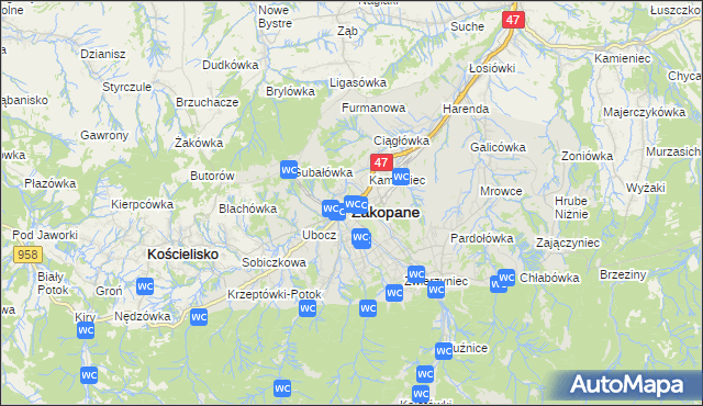 mapa Zakopanego, Zakopane na mapie Targeo