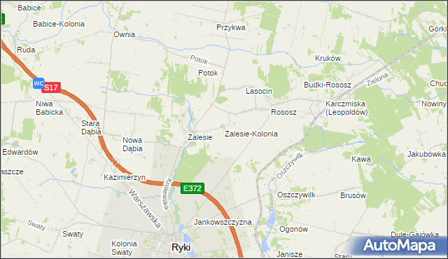 mapa Zalesie-Kolonia gmina Ryki, Zalesie-Kolonia gmina Ryki na mapie Targeo
