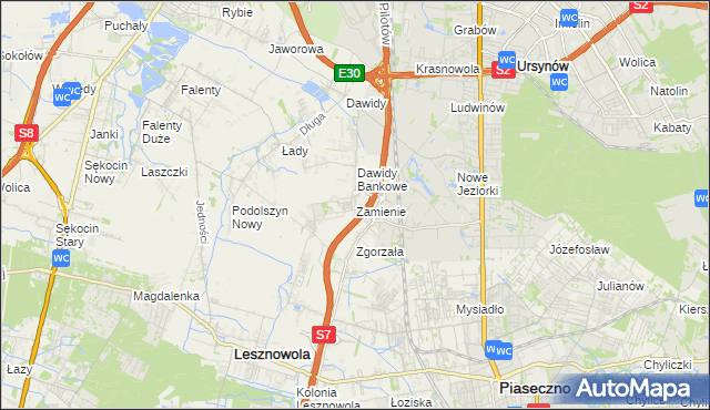 mapa Zamienie gmina Lesznowola, Zamienie gmina Lesznowola na mapie Targeo