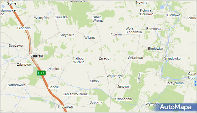 mapa Zaręby gmina Zakroczym, Zaręby gmina Zakroczym na mapie Targeo