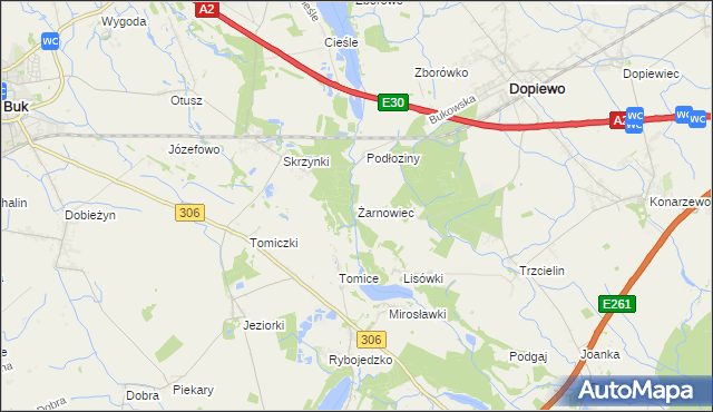 mapa Żarnowiec gmina Dopiewo, Żarnowiec gmina Dopiewo na mapie Targeo