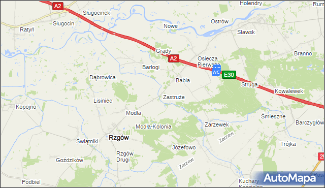 mapa Zastruże gmina Rzgów, Zastruże gmina Rzgów na mapie Targeo
