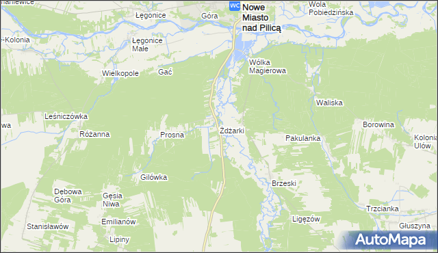 mapa Żdżarki gmina Nowe Miasto nad Pilicą, Żdżarki gmina Nowe Miasto nad Pilicą na mapie Targeo