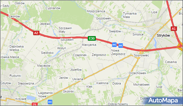 mapa Zelgoszcz gmina Stryków, Zelgoszcz gmina Stryków na mapie Targeo