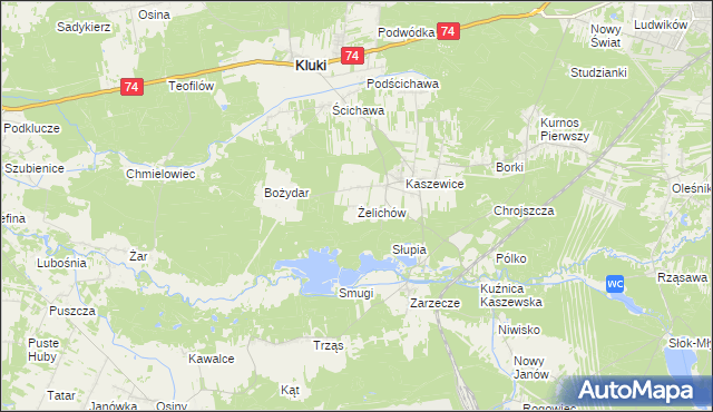 mapa Żelichów gmina Kluki, Żelichów gmina Kluki na mapie Targeo