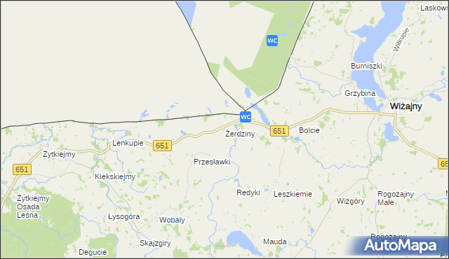 mapa Żerdziny gmina Dubeninki, Żerdziny gmina Dubeninki na mapie Targeo