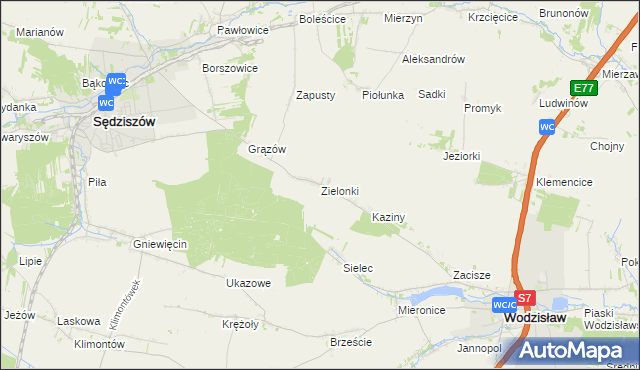 mapa Zielonki gmina Sędziszów, Zielonki gmina Sędziszów na mapie Targeo