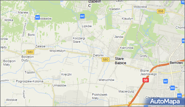mapa Zielonki gmina Stare Babice, Zielonki gmina Stare Babice na mapie Targeo