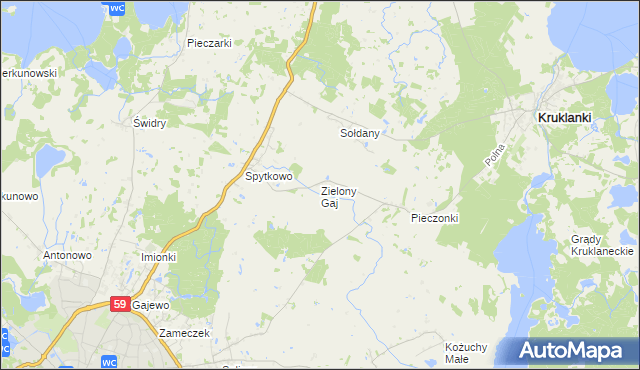 mapa Zielony Gaj gmina Giżycko, Zielony Gaj gmina Giżycko na mapie Targeo