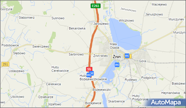 mapa Żnin-Wieś, Żnin-Wieś na mapie Targeo