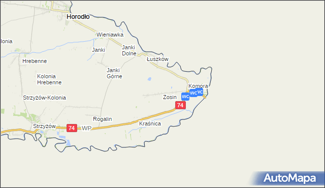 mapa Zosin gmina Horodło, Zosin gmina Horodło na mapie Targeo