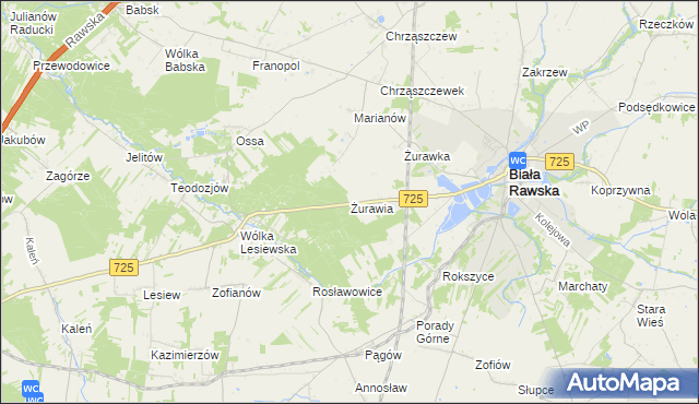 mapa Żurawia gmina Biała Rawska, Żurawia gmina Biała Rawska na mapie Targeo