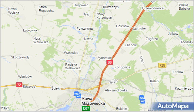 mapa Żydomice, Żydomice na mapie Targeo