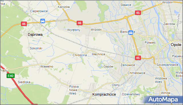 mapa Mechnice gmina Dąbrowa, Mechnice gmina Dąbrowa na mapie Targeo