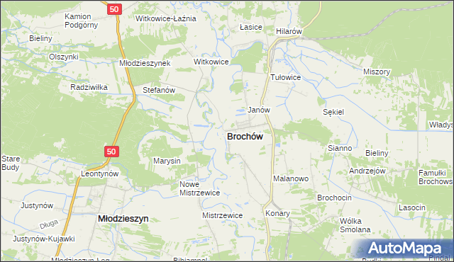 mapa Brochów powiat sochaczewski, Brochów powiat sochaczewski na mapie Targeo