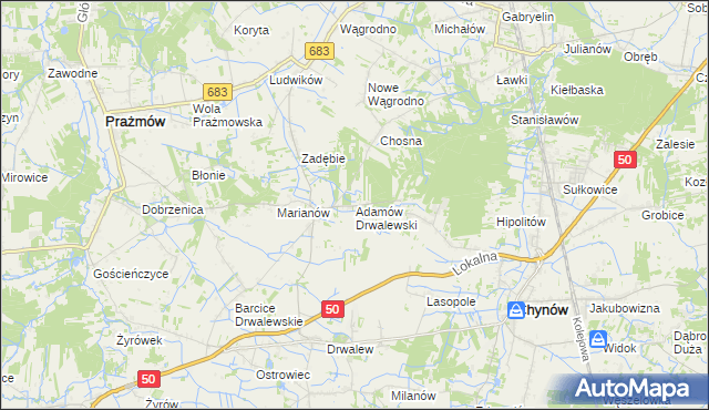 mapa Adamów Drwalewski, Adamów Drwalewski na mapie Targeo