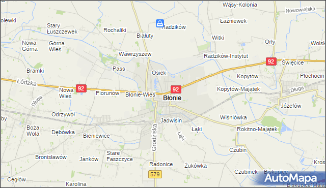 mapa Błonie powiat warszawski zachodni, Błonie powiat warszawski zachodni na mapie Targeo