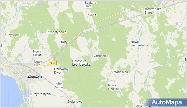 mapa Chrośnica gmina Zbąszyń, Chrośnica gmina Zbąszyń na mapie Targeo