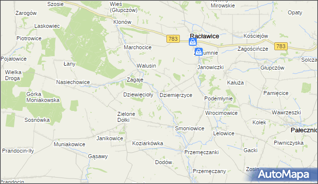 mapa Dziemięrzyce, Dziemięrzyce na mapie Targeo