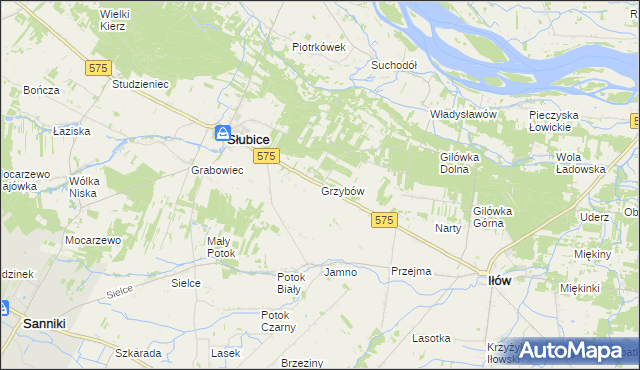 mapa Grzybów gmina Słubice, Grzybów gmina Słubice na mapie Targeo