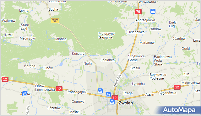 mapa Jedlanka gmina Zwoleń, Jedlanka gmina Zwoleń na mapie Targeo