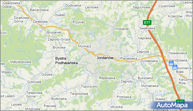 mapa Jordanów powiat suski, Jordanów powiat suski na mapie Targeo