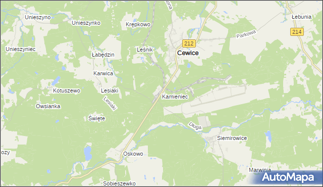 mapa Kamieniec gmina Cewice, Kamieniec gmina Cewice na mapie Targeo