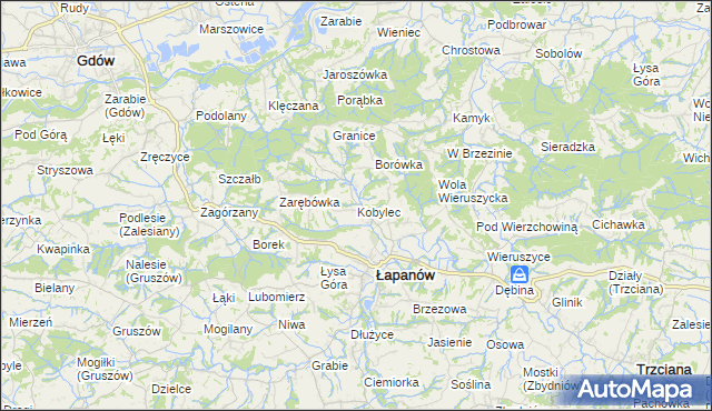 mapa Kobylec gmina Łapanów, Kobylec gmina Łapanów na mapie Targeo