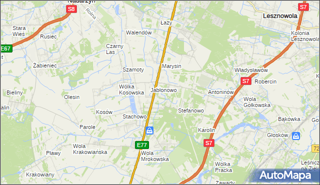 mapa Kolonia Warszawska gmina Lesznowola, Kolonia Warszawska gmina Lesznowola na mapie Targeo