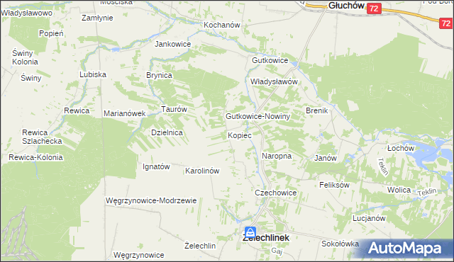 mapa Kopiec gmina Żelechlinek, Kopiec gmina Żelechlinek na mapie Targeo