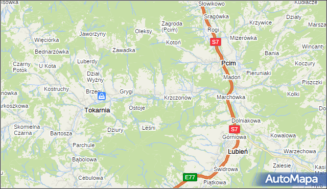 mapa Krzczonów gmina Tokarnia, Krzczonów gmina Tokarnia na mapie Targeo