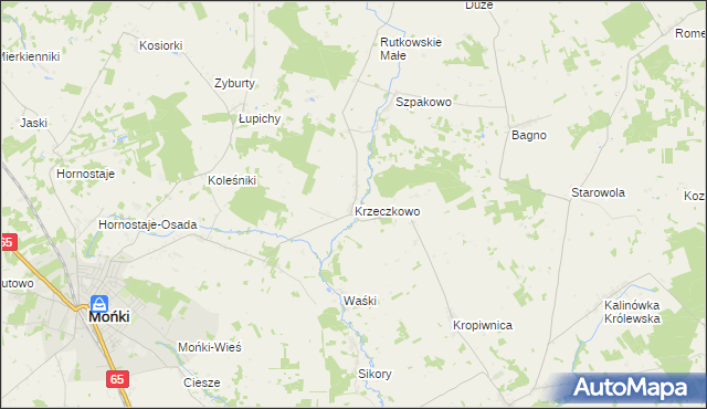 mapa Krzeczkowo gmina Mońki, Krzeczkowo gmina Mońki na mapie Targeo