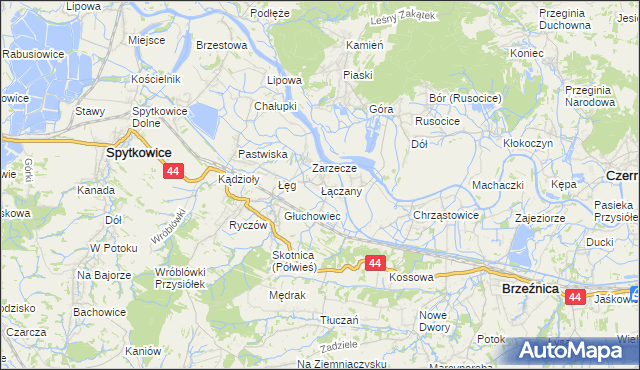 mapa Łączany gmina Brzeźnica, Łączany gmina Brzeźnica na mapie Targeo