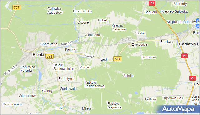 mapa Laski gmina Pionki, Laski gmina Pionki na mapie Targeo