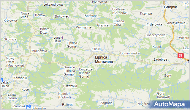 mapa Lipnica Murowana, Lipnica Murowana na mapie Targeo