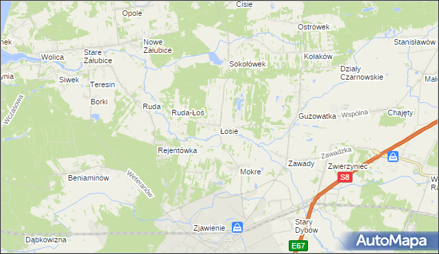 mapa Łosie gmina Radzymin, Łosie gmina Radzymin na mapie Targeo