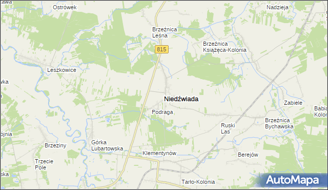 mapa Niedźwiada powiat lubartowski, Niedźwiada powiat lubartowski na mapie Targeo