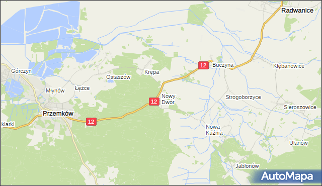 mapa Nowy Dwór gmina Radwanice, Nowy Dwór gmina Radwanice na mapie Targeo