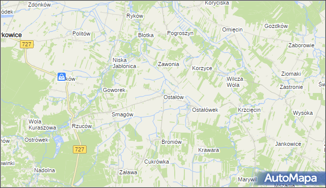 mapa Ostałów gmina Chlewiska, Ostałów gmina Chlewiska na mapie Targeo