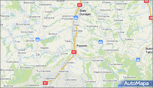 mapa Poronin, Poronin na mapie Targeo
