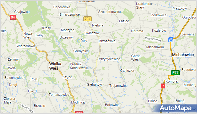 mapa Przybysławice gmina Zielonki, Przybysławice gmina Zielonki na mapie Targeo