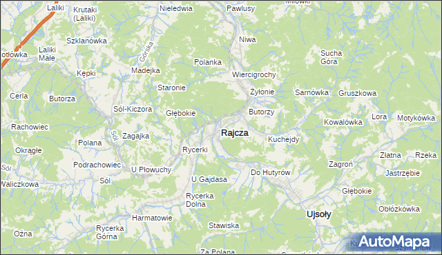 mapa Rajcza, Rajcza na mapie Targeo