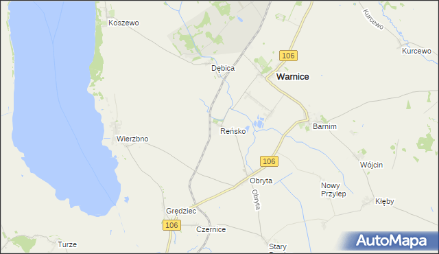 mapa Reńsko gmina Warnice, Reńsko gmina Warnice na mapie Targeo