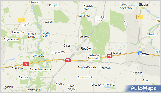 mapa Rogów powiat brzeziński, Rogów powiat brzeziński na mapie Targeo