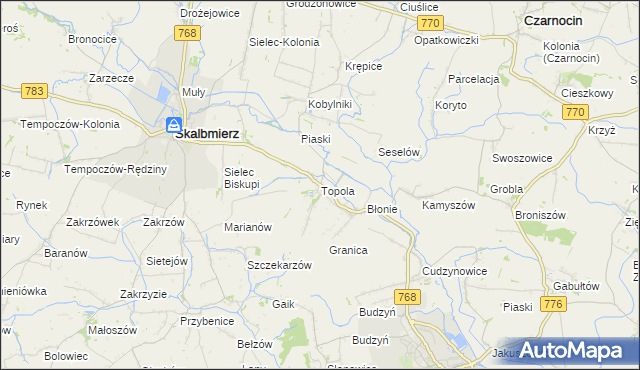 mapa Topola gmina Skalbmierz, Topola gmina Skalbmierz na mapie Targeo